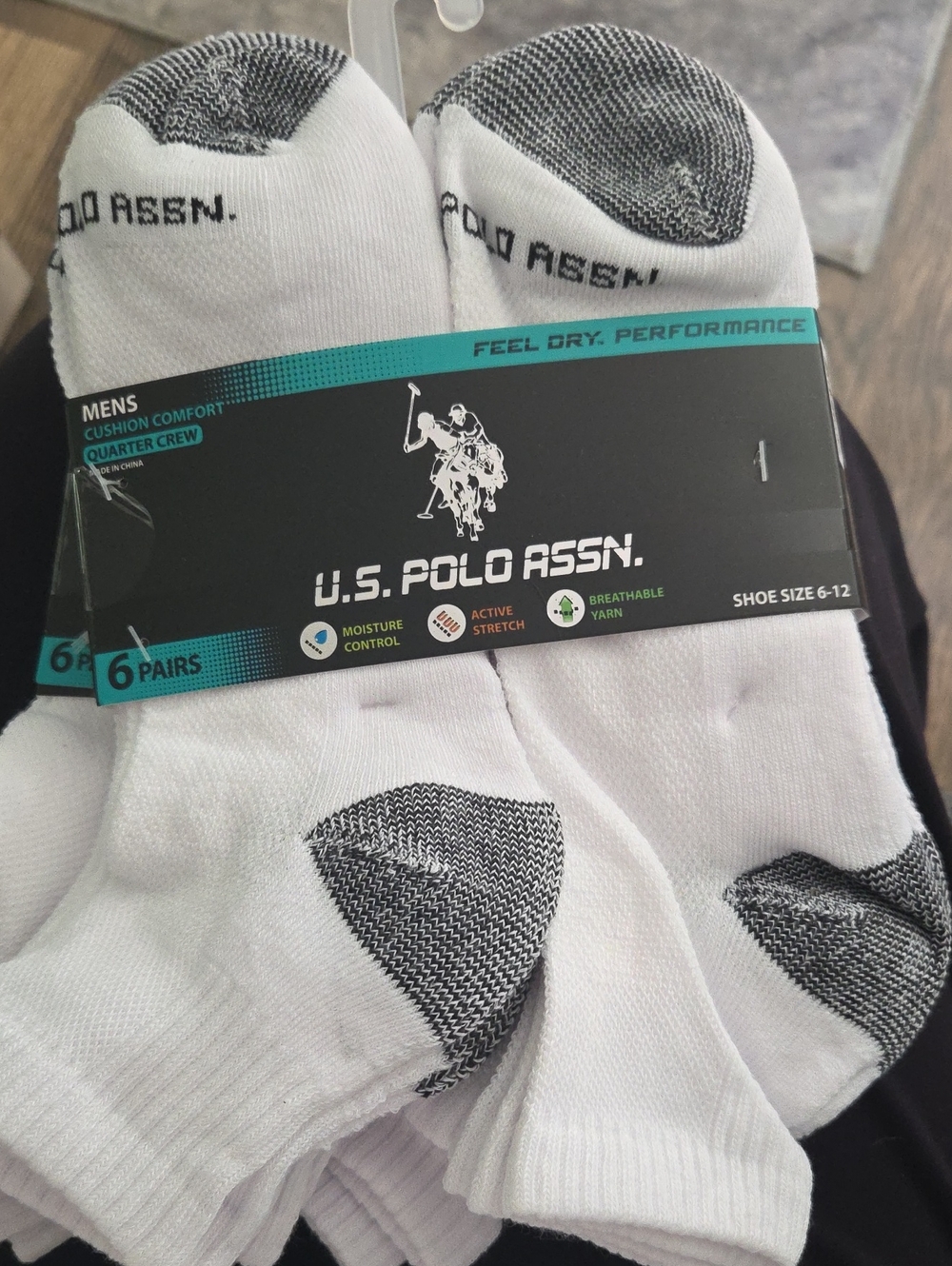U.S. Polo Assn. White and Gray Quarter Crew Athletic Socks - 6 Pack
